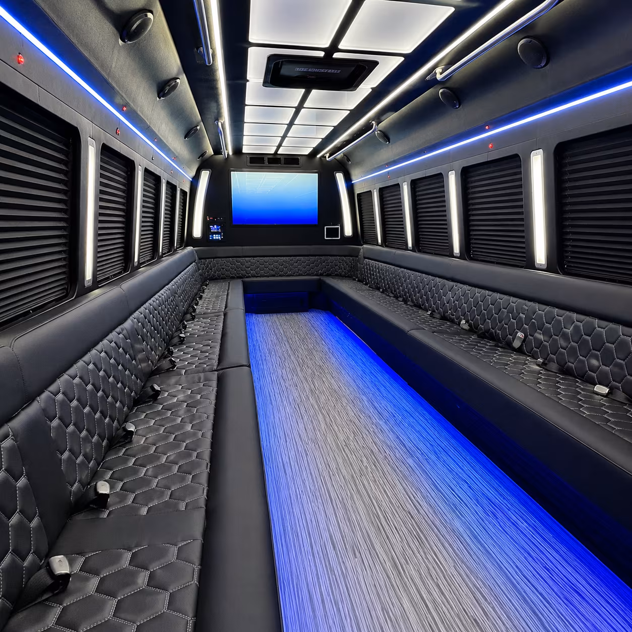 montebello 50 passenger party bus inside